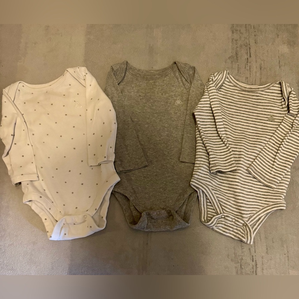 Baby Gap gray and white 3 pack long sleeve onesies